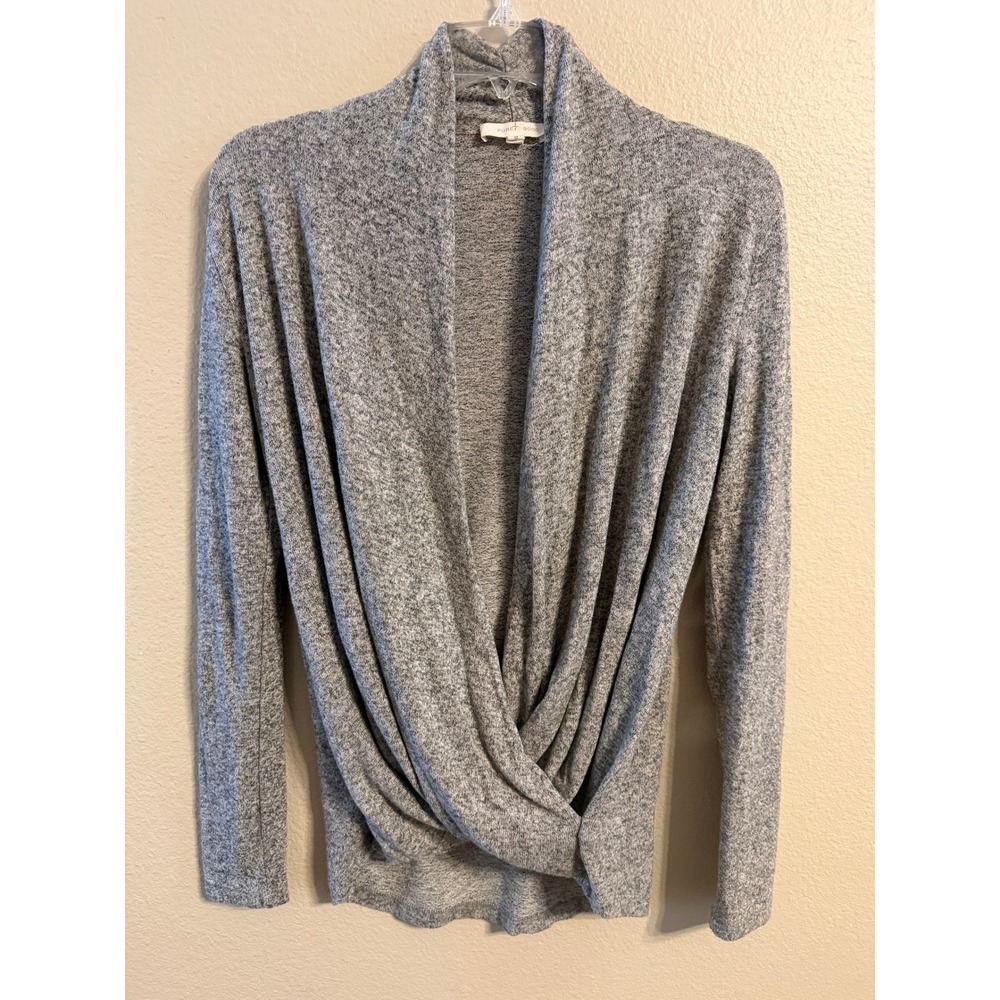 Pure Good Anthropologie Gray Marl Wrap Front Shawl Collar Top XS Long Sleeve